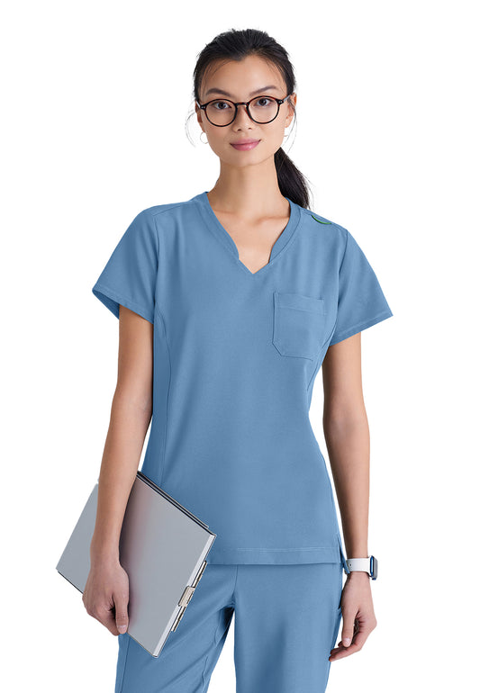 Women's Banded-V-Neck Sway Tuck-In Top - GSST181 - Ciel Blue