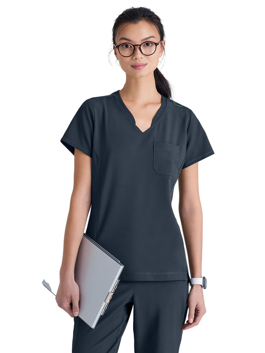 Women's Banded-V-Neck Sway Tuck-In Top - GSST181 - Steel