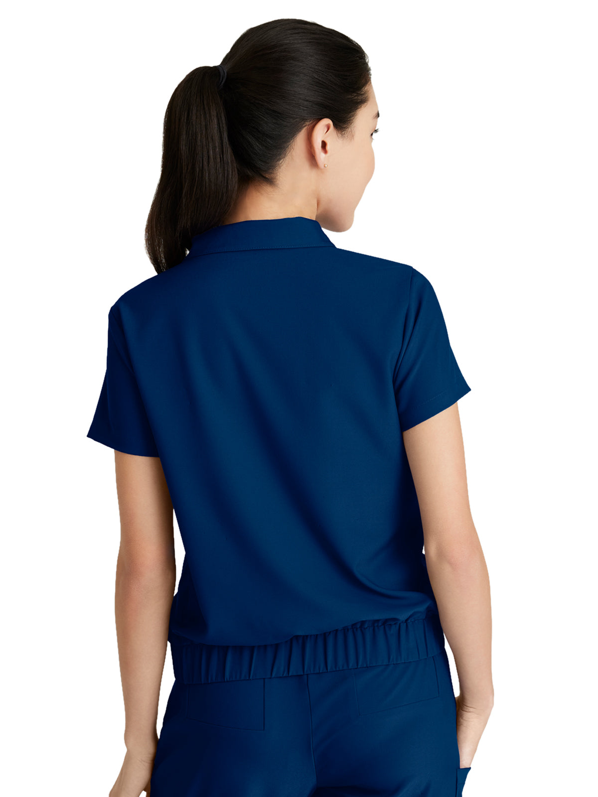 Women's 2 Pocket Zip Neck Banded Waist Perseverance Top - GSST215 - Indigo (Navy)