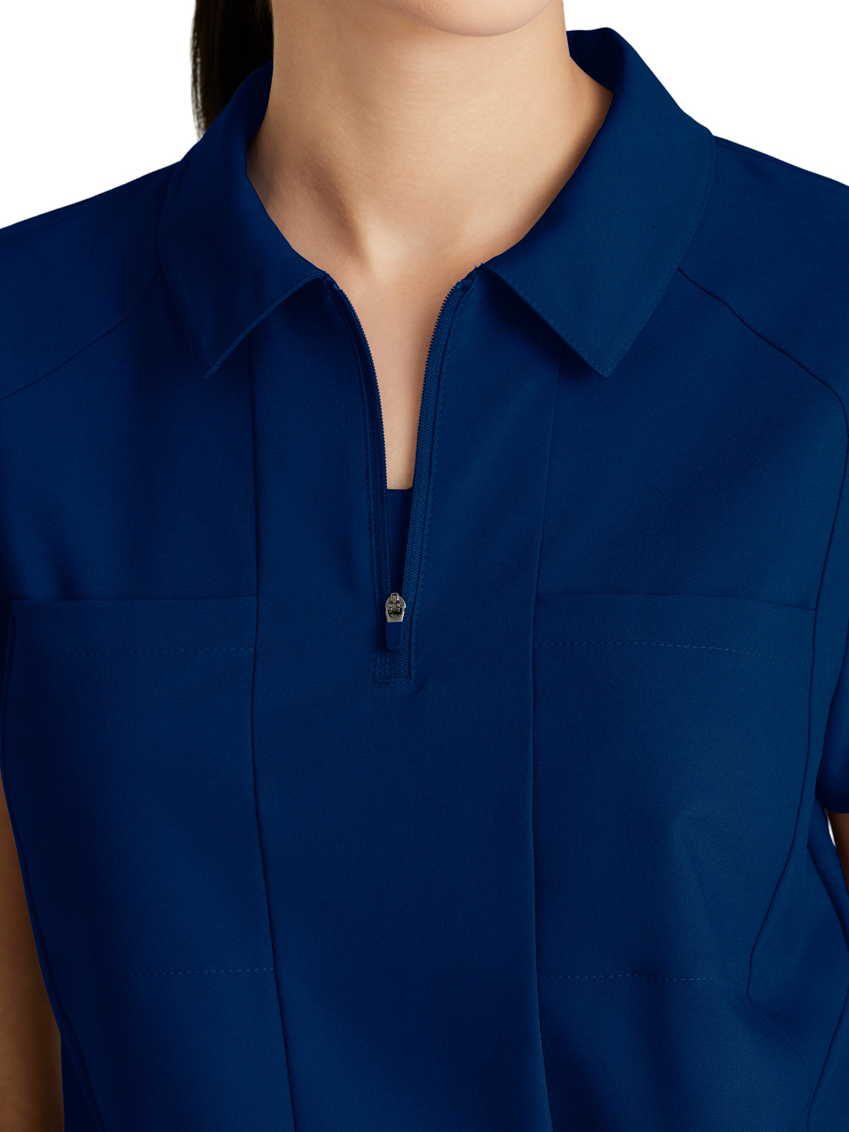 Women's 2 Pocket Zip Neck Banded Waist Perseverance Top - GSST215 - Indigo (Navy)