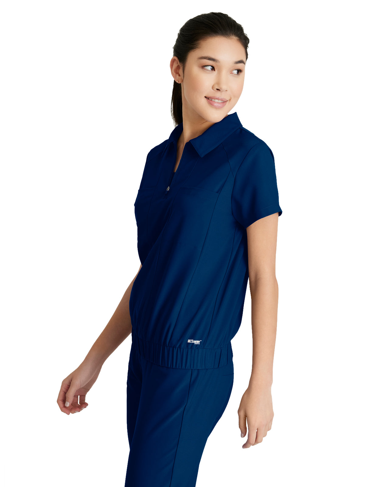 Women's 2 Pocket Zip Neck Banded Waist Perseverance Top - GSST215 - Indigo (Navy)