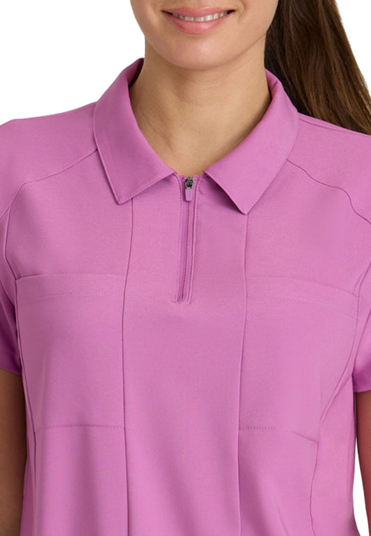 Women's 2 Pocket Zip Neck Banded Waist Perseverance Top - GSST215 - Twilight Mauve
