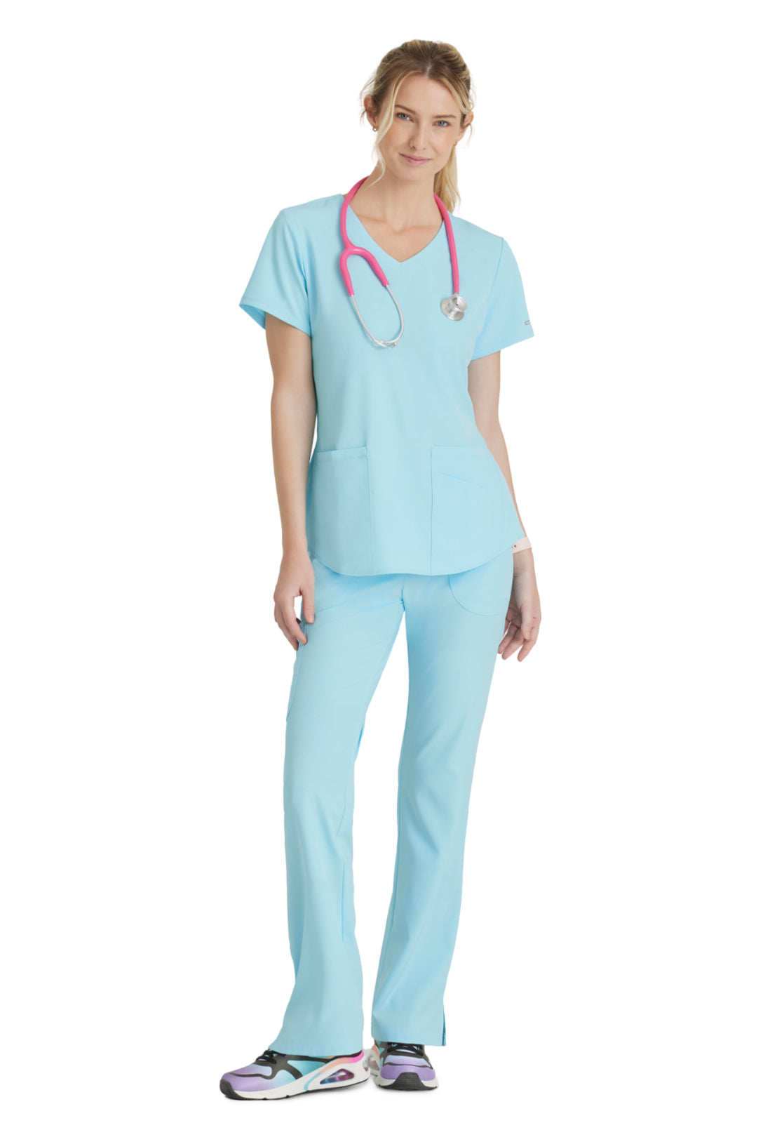 Women's V-Neck Top - SK101 - Poolside Blue