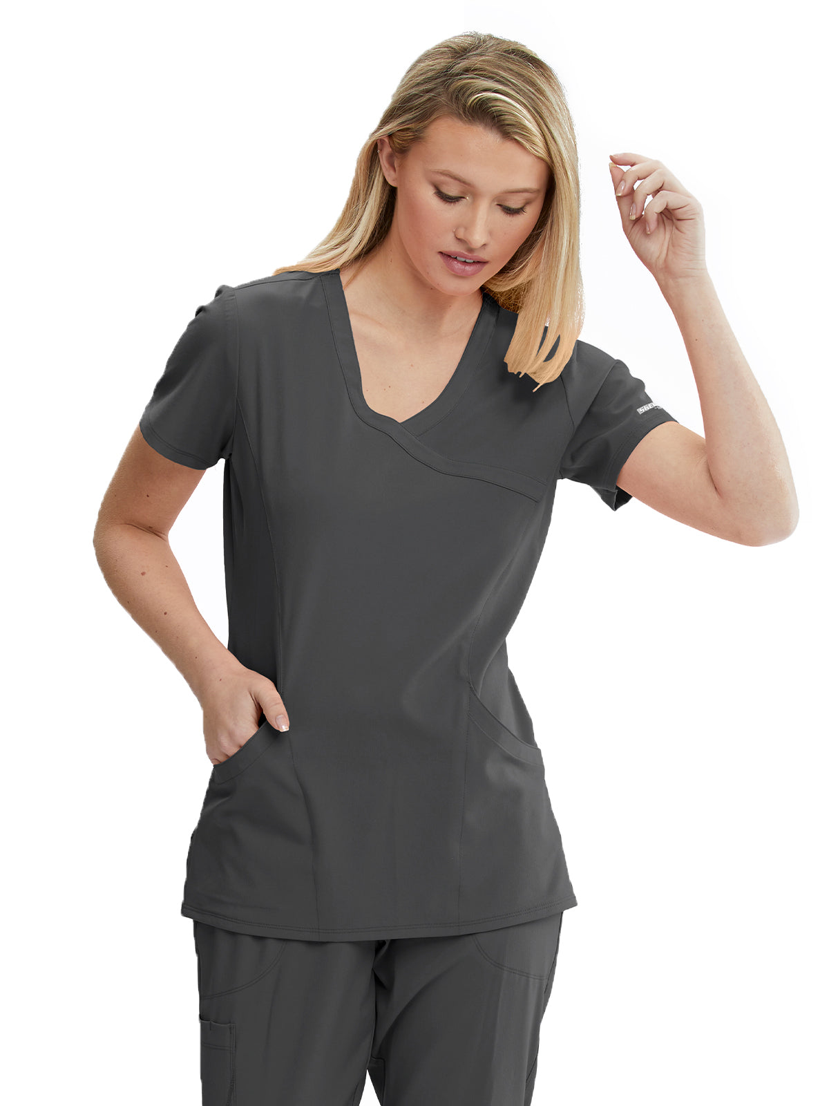 Skechers 3-Pocket V-Neck Surplice Reliance Scrub Top for Women - Pewter