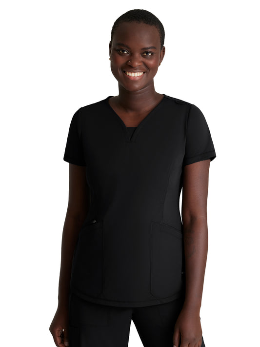 Women's 3 Pocket Gusset V-Neck Serene Top - SKT220 - Black