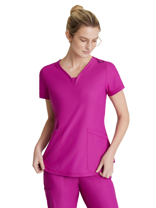 Women's 3 Pocket Gusset V-Neck Serene Top - SKT220 - Deep Magenta