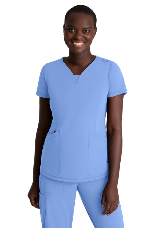 Women's 3 Pocket Gusset V-Neck Serene Top - SKT220 - Ciel Blue