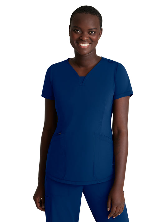 Women's 3 Pocket Gusset V-Neck Serene Top - SKT220 - Navy