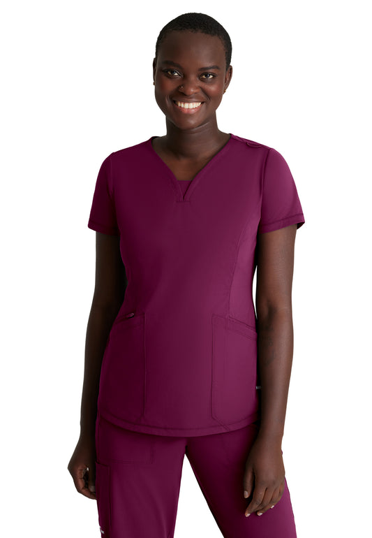 Women's 3 Pocket Gusset V-Neck Serene Top - SKT220 - Wine