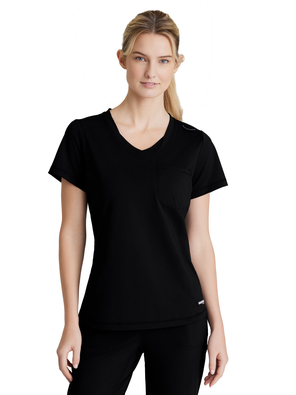 Women's 1 Pocket Tulip Hem Flow Top - SKT221 - Black
