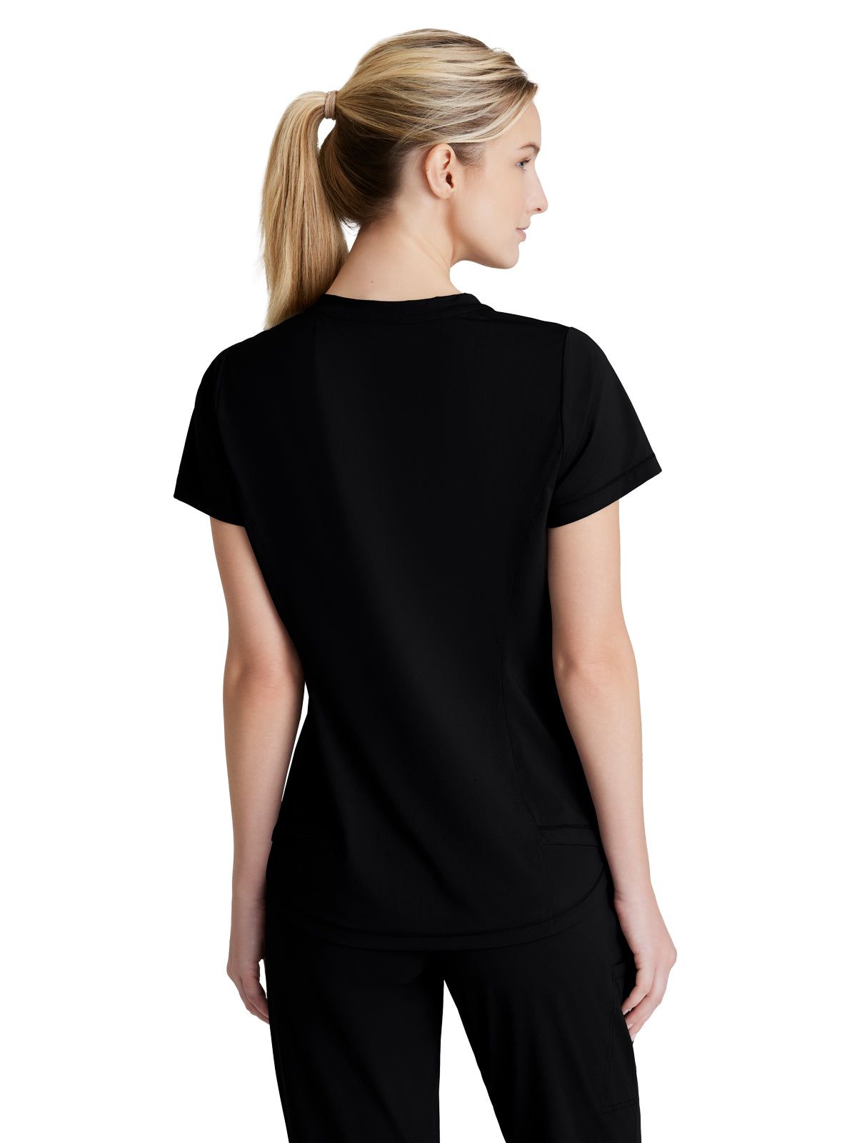 Women's 1 Pocket Tulip Hem Flow Top - SKT221 - Black