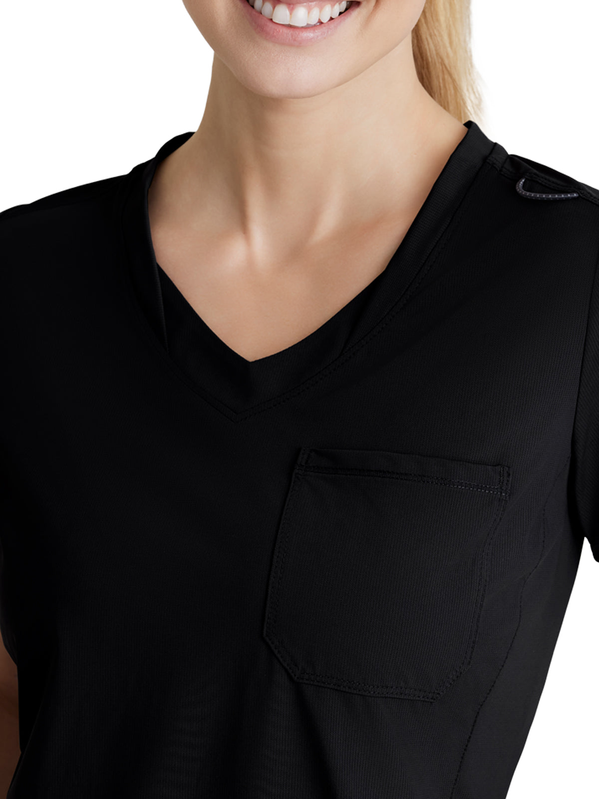 Women's 1 Pocket Tulip Hem Flow Top - SKT221 - Black