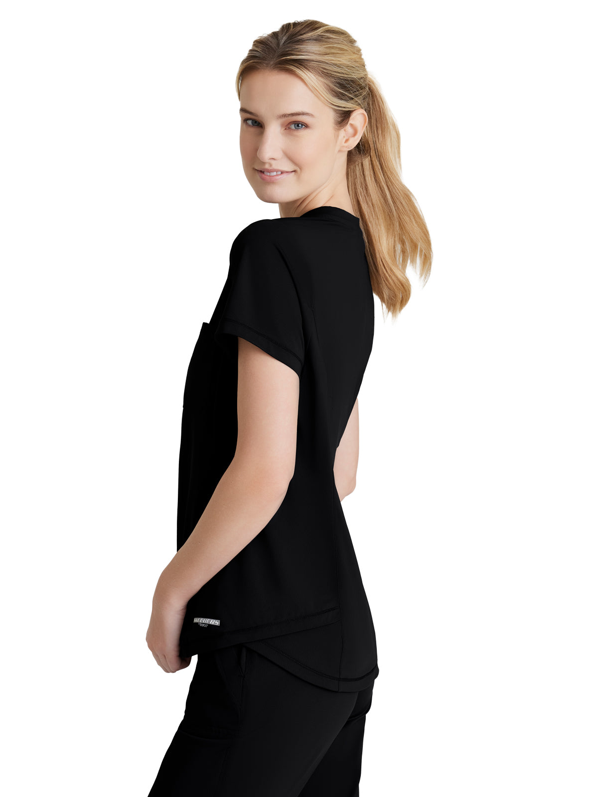 Women's 1 Pocket Tulip Hem Flow Top - SKT221 - Black
