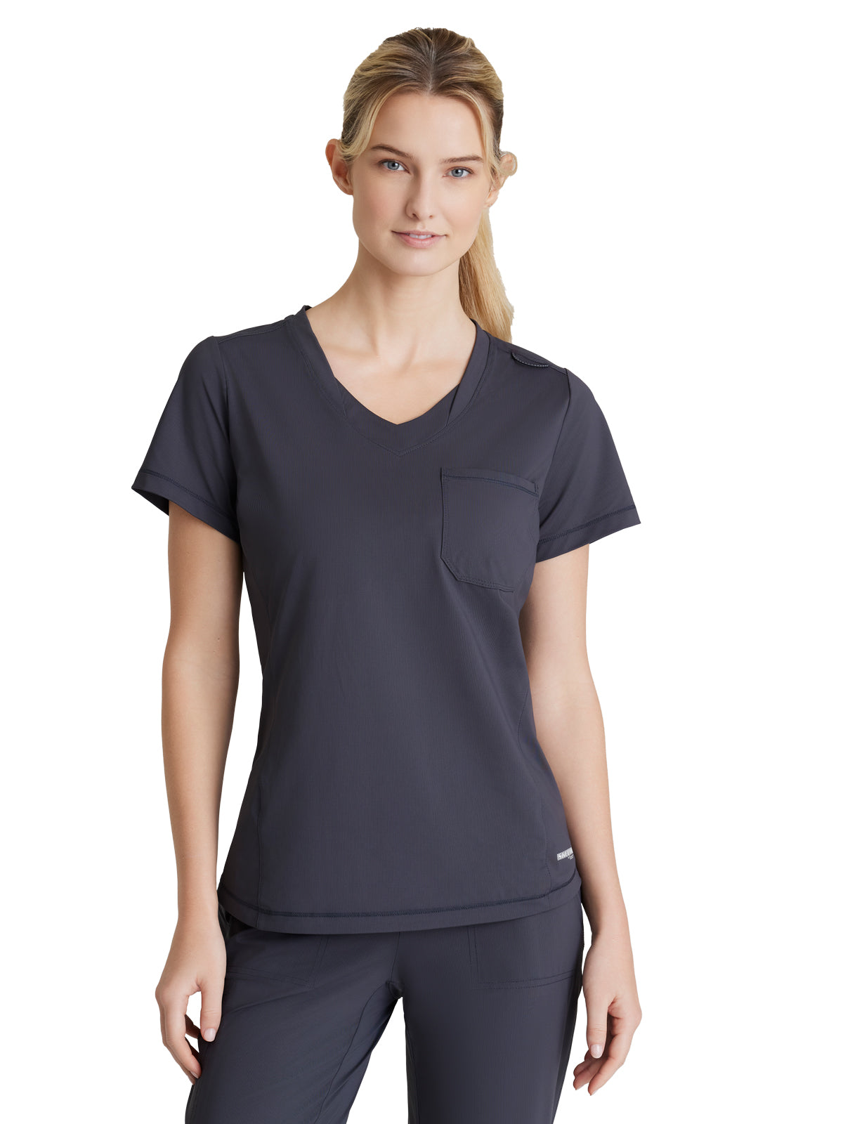 Women's 1 Pocket Tulip Hem Flow Top - SKT221 - Pewter