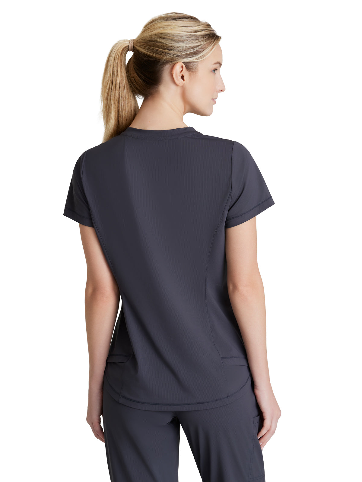 Women's 1 Pocket Tulip Hem Flow Top - SKT221 - Pewter
