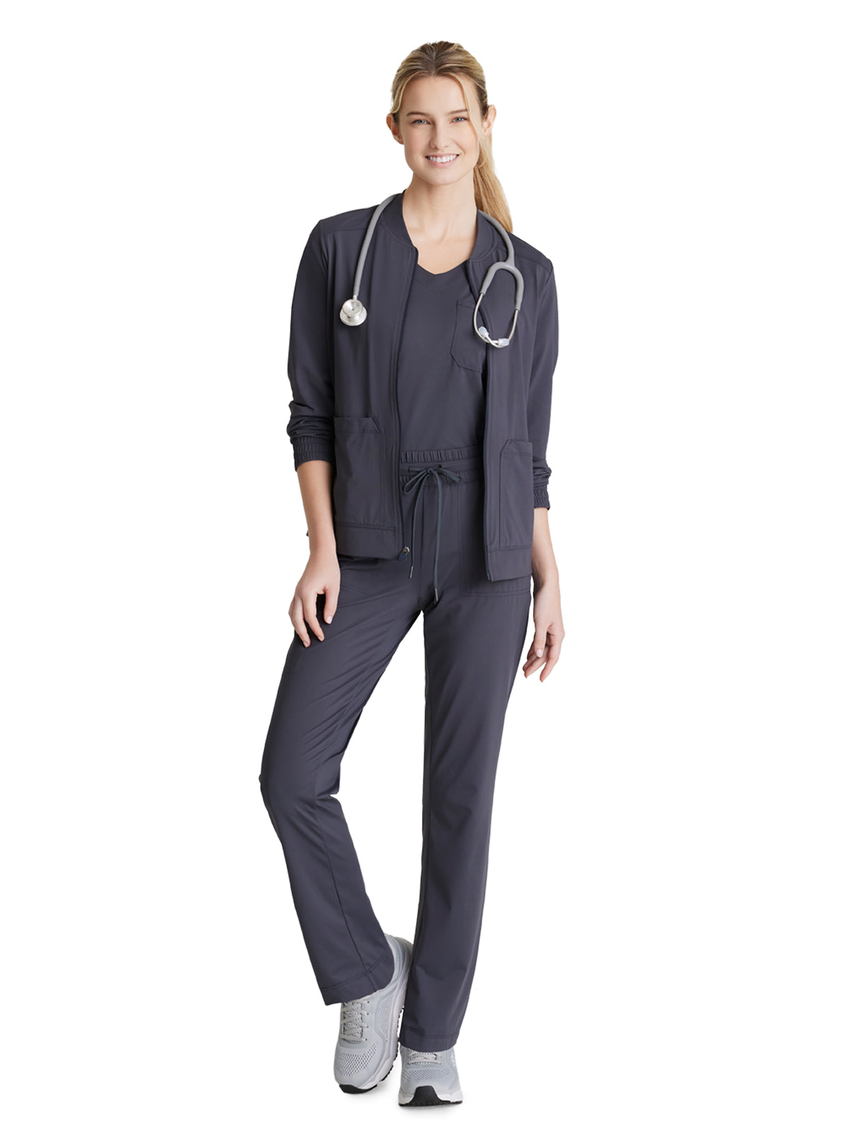 Women's 1 Pocket Tulip Hem Flow Top - SKT221 - Pewter