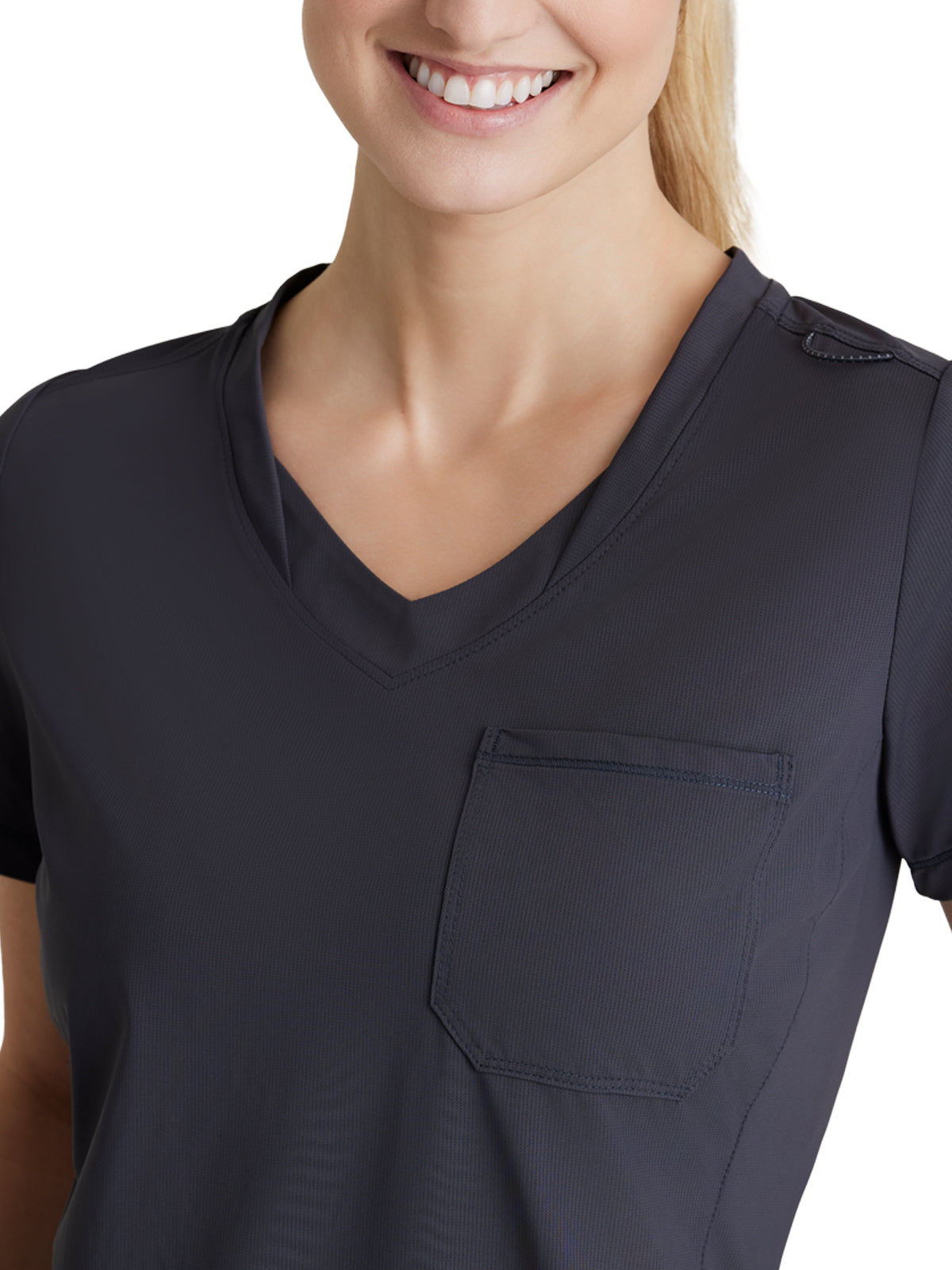 Women's 1 Pocket Tulip Hem Flow Top - SKT221 - Pewter