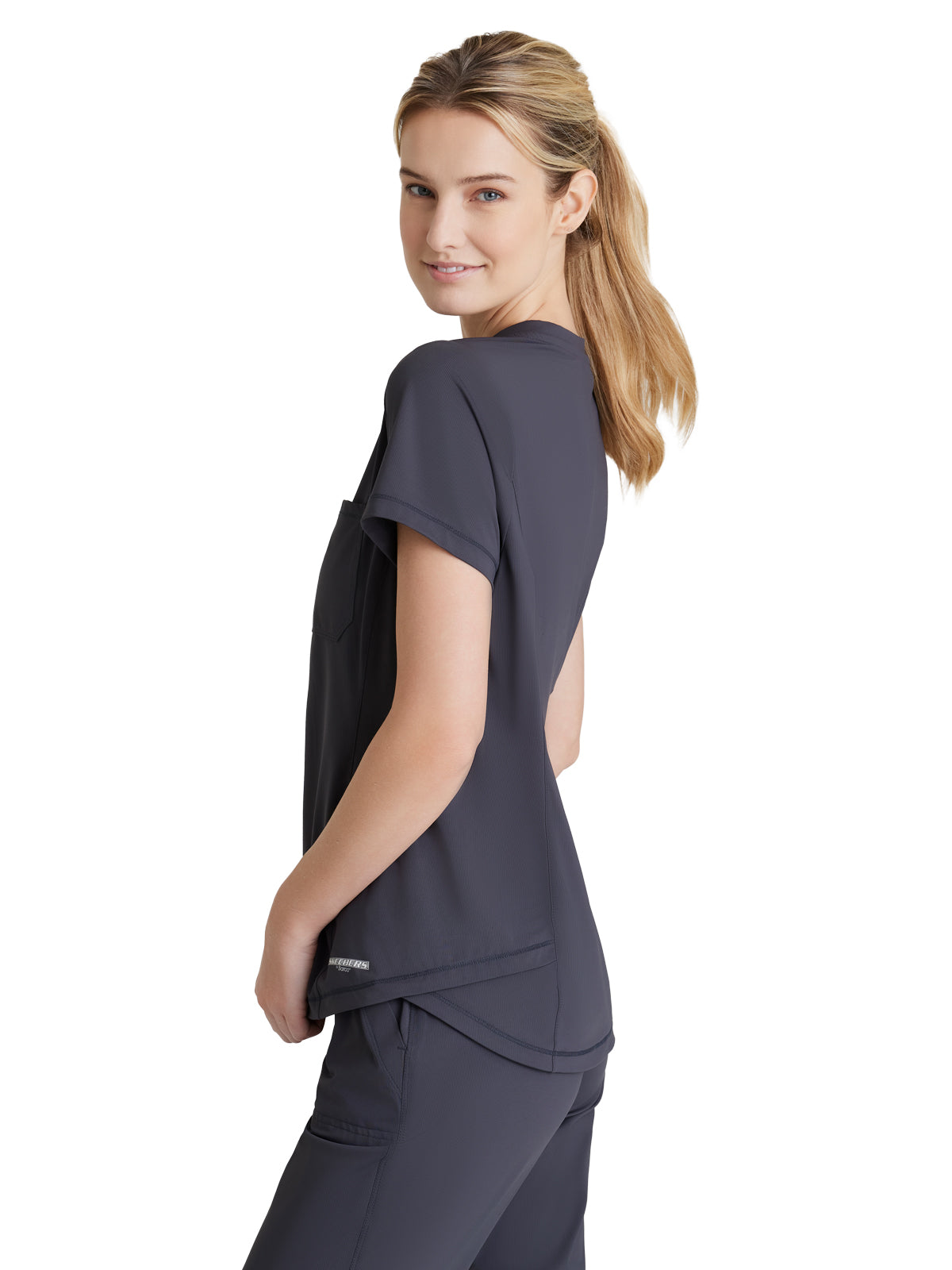 Women's 1 Pocket Tulip Hem Flow Top - SKT221 - Pewter