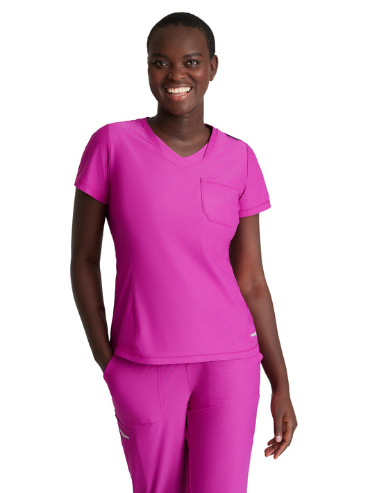 Women's 1 Pocket Tulip Hem Flow Top - SKT221 - Deep Magenta