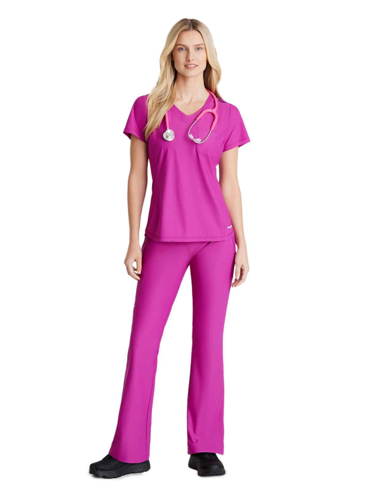 Women's 1 Pocket Tulip Hem Flow Top - SKT221 - Deep Magenta