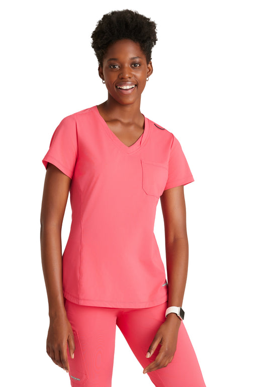 Women's 1 Pocket Tulip Hem Flow Top - SKT221 - Punch Pink