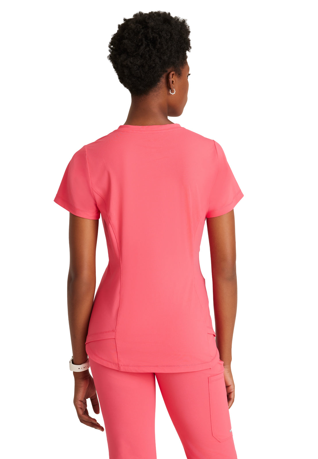 Women's 1 Pocket Tulip Hem Flow Top - SKT221 - Punch Pink
