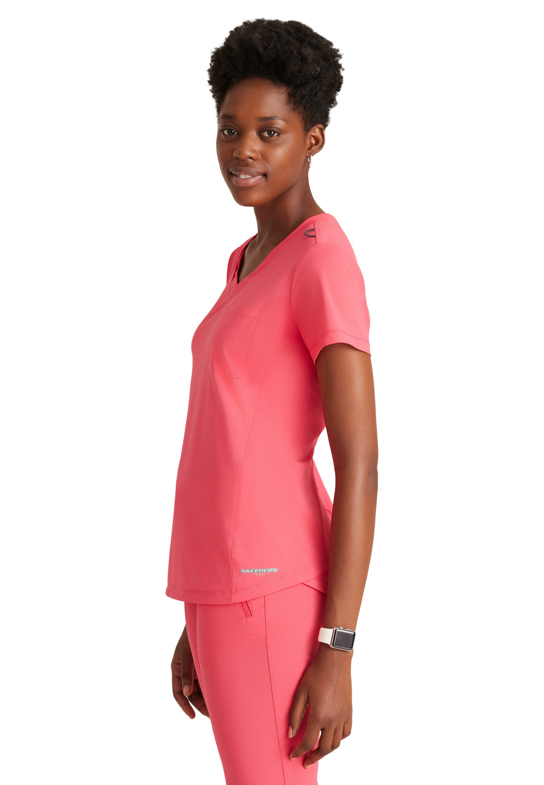 Women's 1 Pocket Tulip Hem Flow Top - SKT221 - Punch Pink