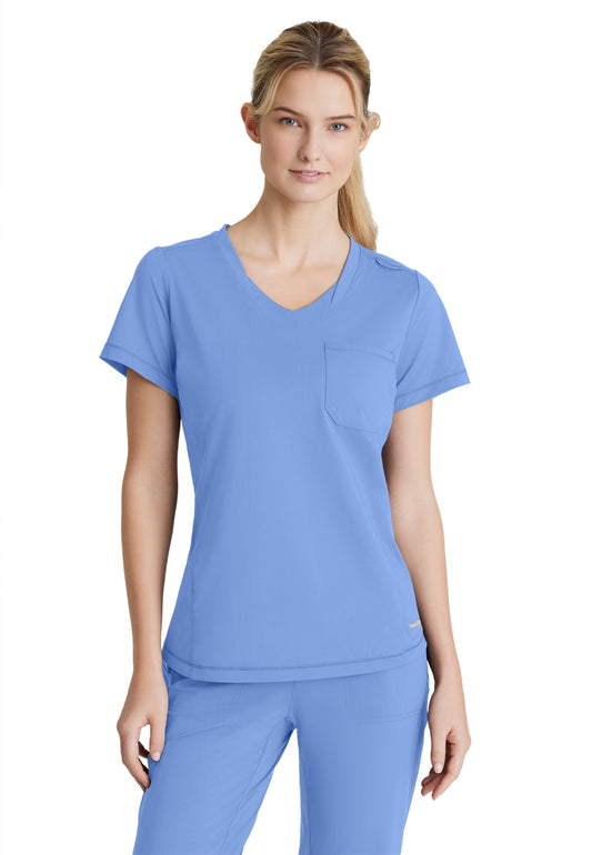 Women's 1 Pocket Tulip Hem Flow Top - SKT221 - Ciel Blue
