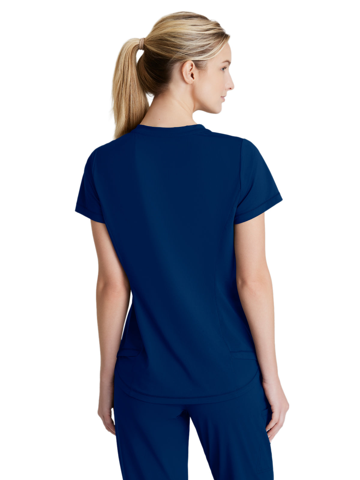 Women's 1 Pocket Tulip Hem Flow Top - SKT221 - Navy