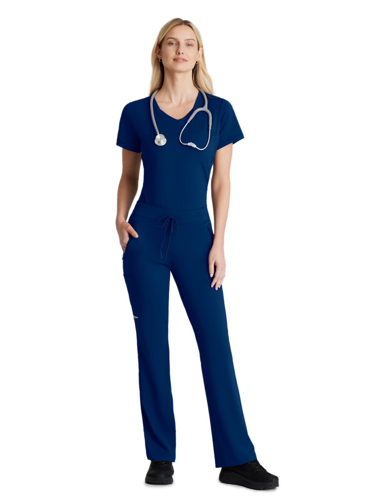 Women's 1 Pocket Tulip Hem Flow Top - SKT221 - Navy