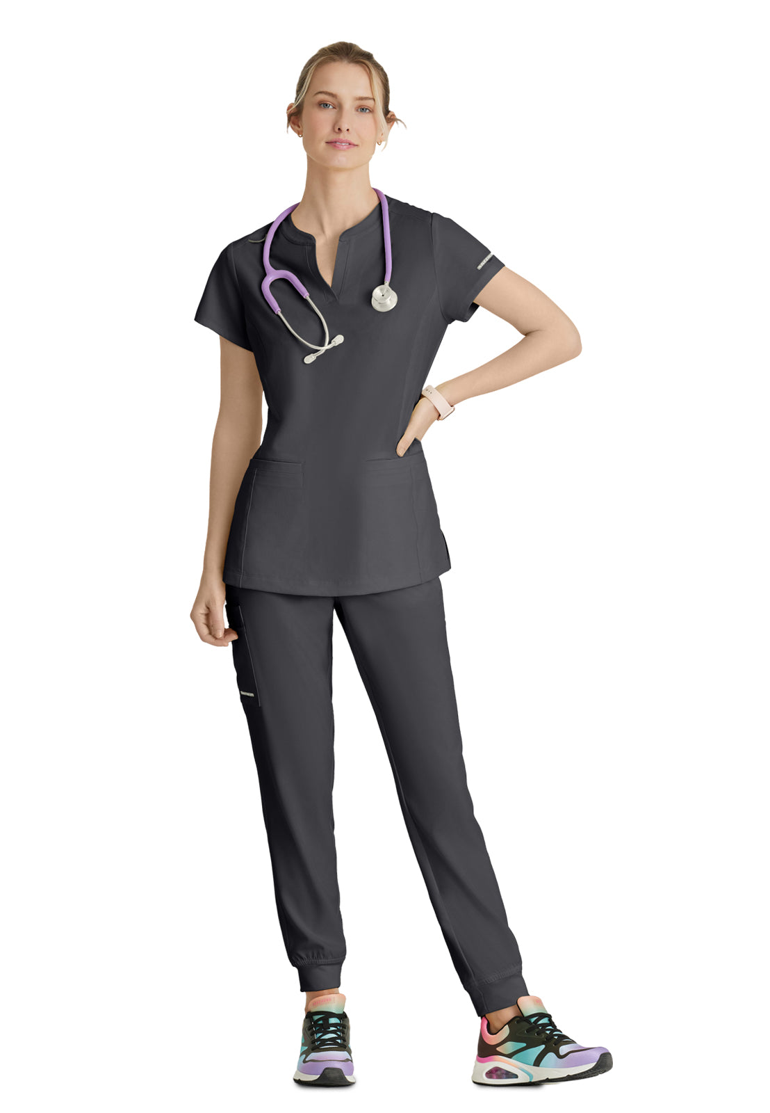 Women's Two Pocket V-Neck Coast Top - SKT259 - Pewter