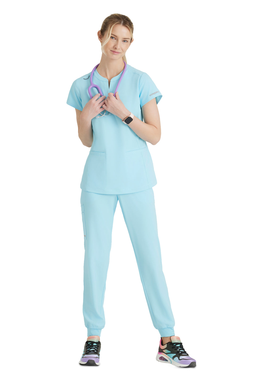 Women's Two Pocket V-Neck Coast Top - SKT259 - Poolside Blue