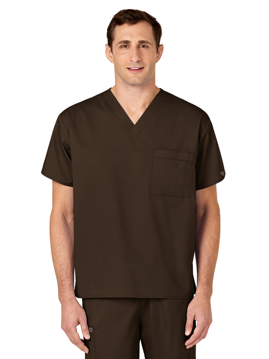 Unisex Double-Pocket V-Neck Top - 100 - Chocolate