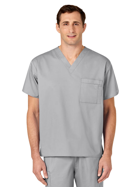 Unisex Double-Pocket V-Neck Top - 100 - Grey
