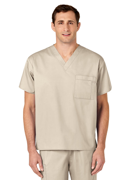 Unisex Double-Pocket V-Neck Top - 100 - Khaki