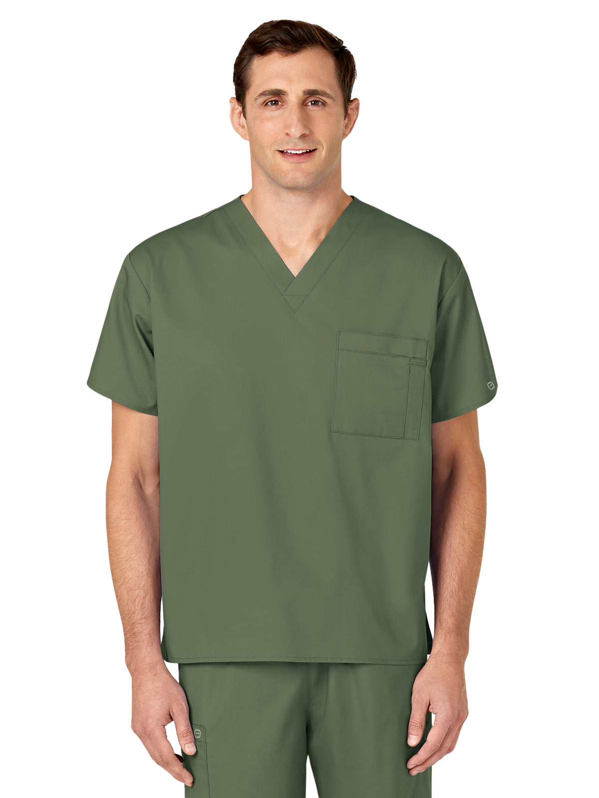 Unisex Double-Pocket V-Neck Top - 100 - Olive