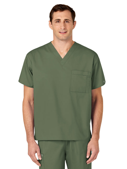 Unisex Double-Pocket V-Neck Top - 100 - Olive