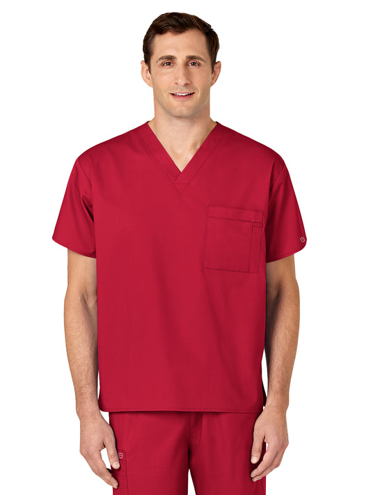 Unisex Double-Pocket V-Neck Top - 100 - Red