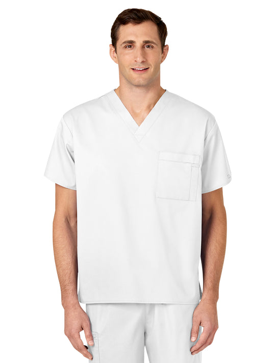 Unisex Double-Pocket V-Neck Top - 100 - White