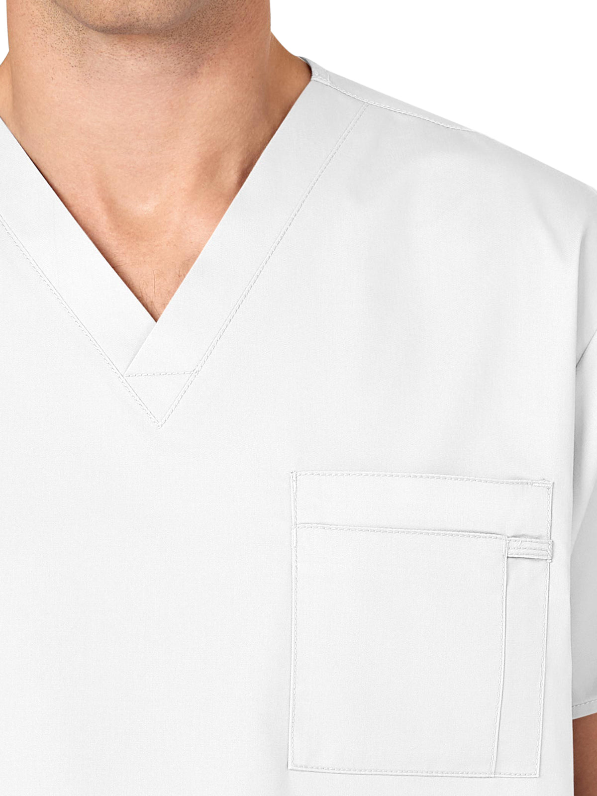 Unisex Double-Pocket V-Neck Top - 100 - White