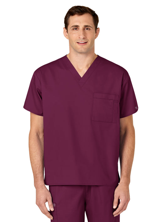 Unisex Double-Pocket V-Neck Top - 100 - Wine