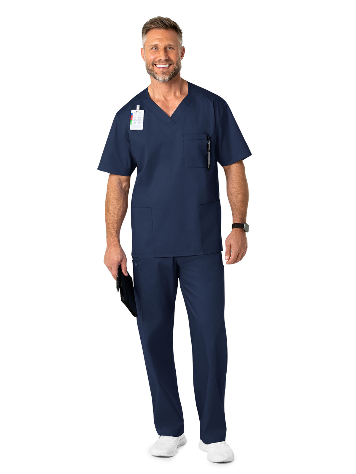 Men's Four-Pocket Modified V-Neck Top - 103 - Navy