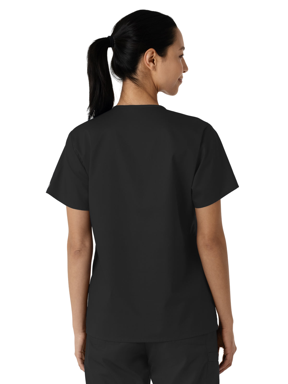 Women's Three-Pocket Curved V-Neck Top - 106 - Black