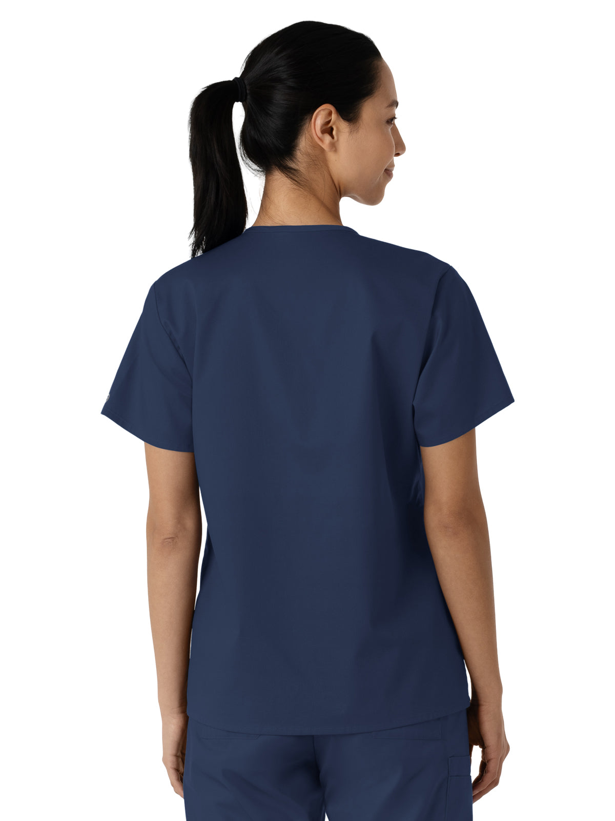 Women's Three-Pocket Curved V-Neck Top - 106 - Navy