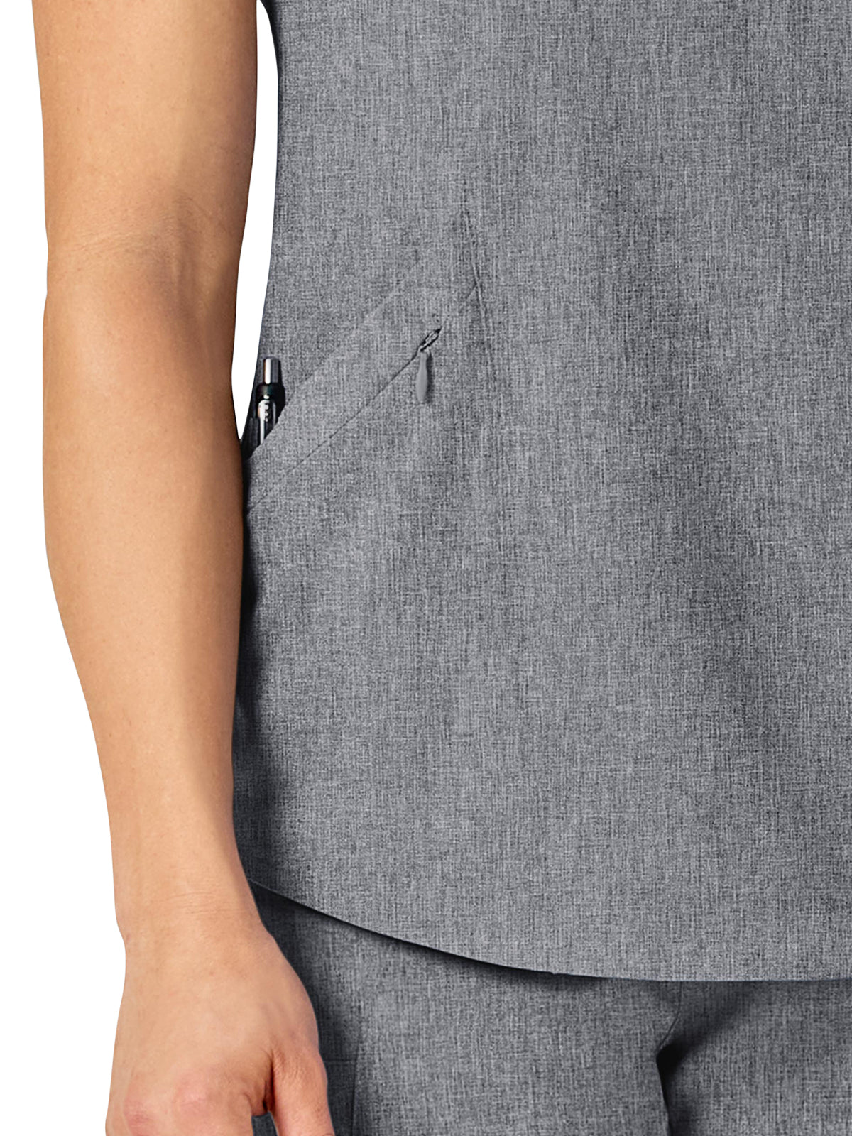 Women's Four-Pocket V-Neck Top - 6134 - Grey Heather