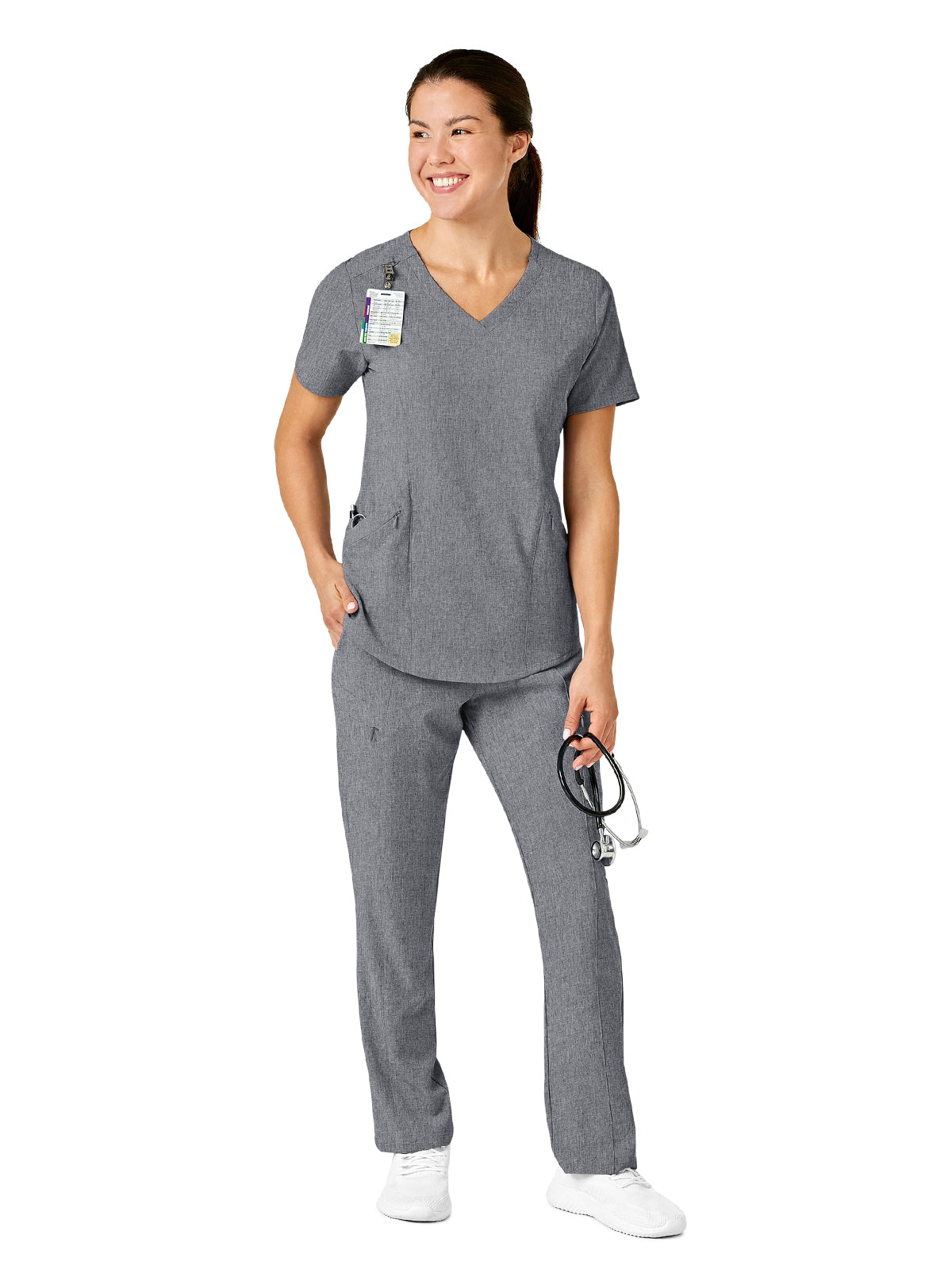 Women's Four-Pocket V-Neck Top - 6134 - Grey Heather