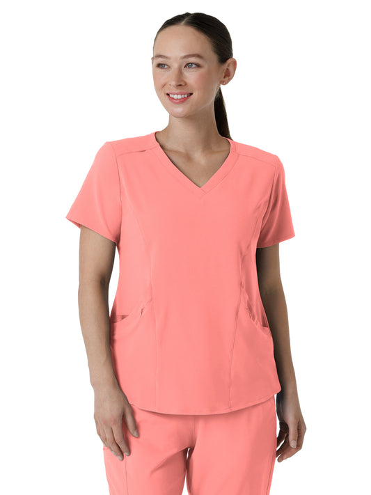 Women's Four-Pocket V-Neck Top - 6134 - Paradise Pink