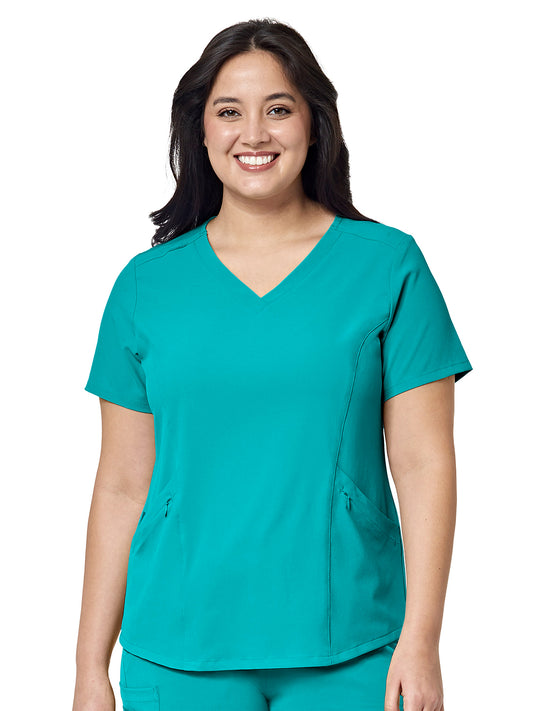 Women's Four-Pocket V-Neck Top - 6134 - Teal Blue