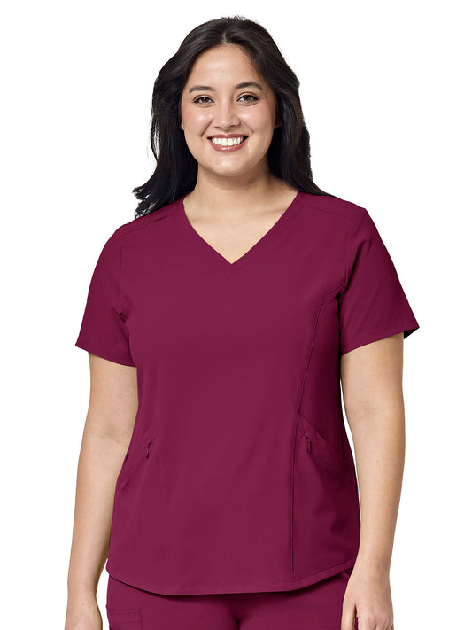 Women's Four-Pocket V-Neck Top - 6134 - Wine