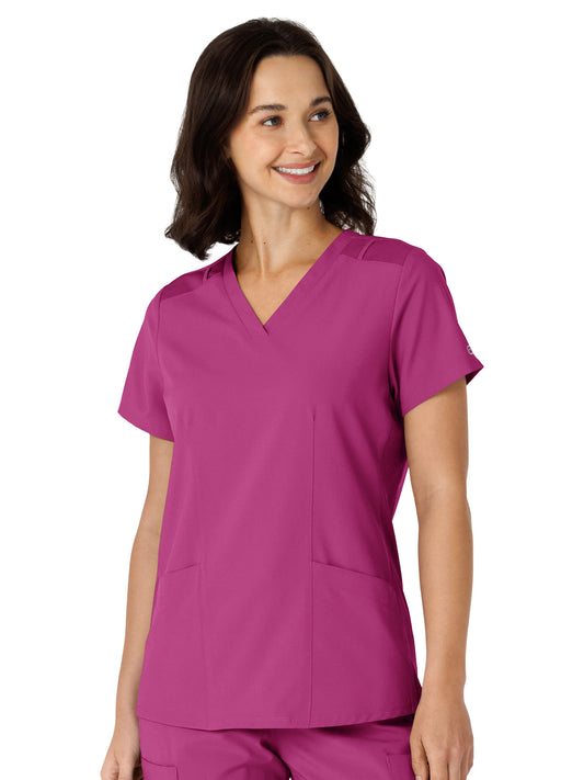 Women's Flex-n-Reach Side Panel V-Neck Top - 6145 - Raspberry